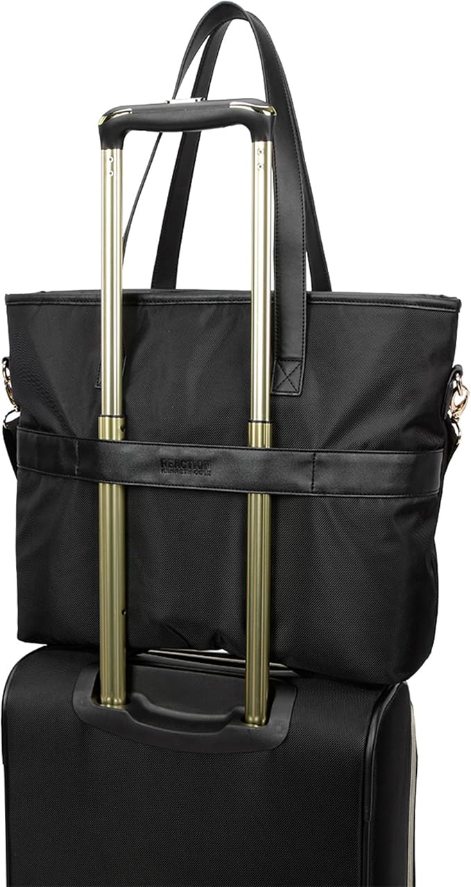 Kenneth Cole REACTION Madison Square Lightweight Hardside Chevron Expandable Spinner Luggage, Black, 2-Piece (20" Carry On + Tote)