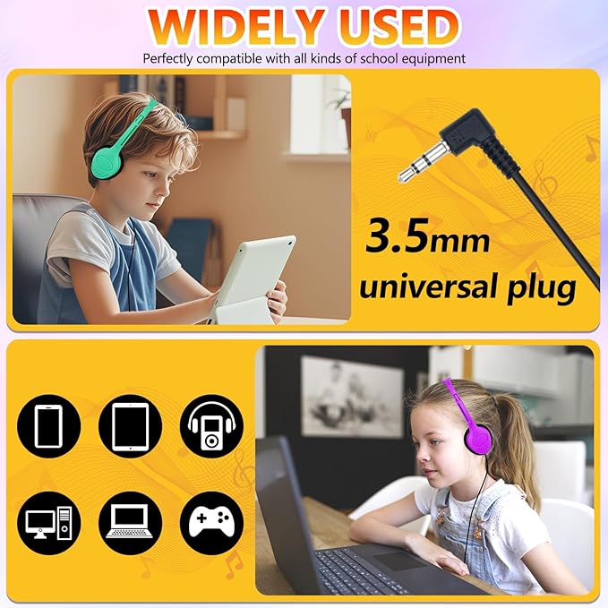 Kids Headphones Bulk 30 Pack for School Classroom Student Children Boys Girls Teen Computer Class Set of Headphones for Students Multi Color