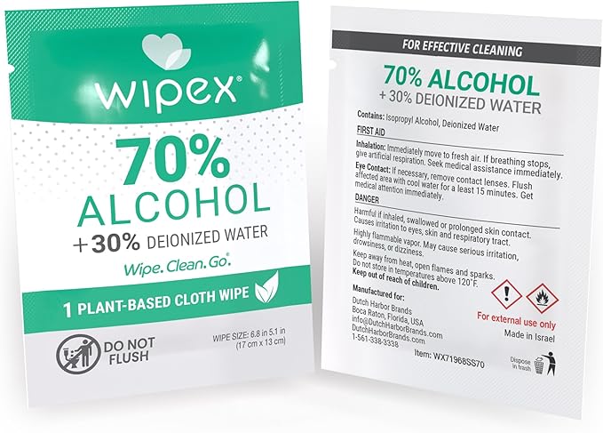 Wipex 70% Isopropyl Alcohol Wipes Individually Wrapped Sachets, Large Electronic wipes in Dispensing Box, Alcohol Prep Wipes, Screen Wipes & Tech Wipes for Sanitizing 100 Count (Pack of 12)