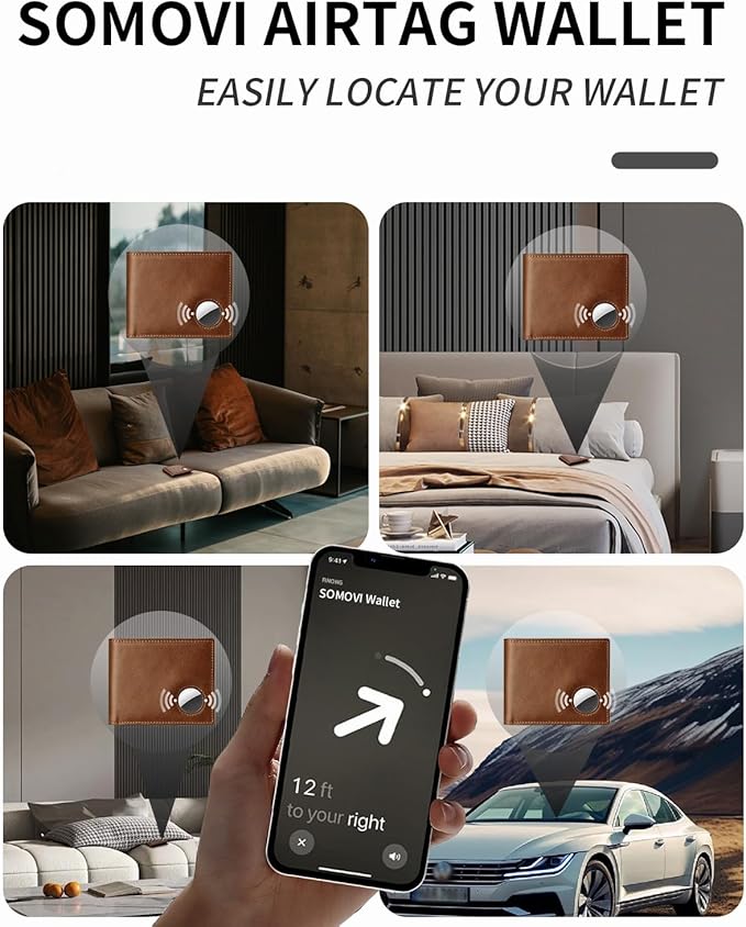 Mens Wallet with AirTag Holder, Genuine Leather Bifold RFID Blocking Wallet for Men - 2 ID Window 13 Cards Holders 1 Gift Box, AirTag Not Included