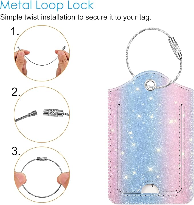 Fintie Luggage Tags, Privacy Cover ID Label with Stainless Steel Loop and Address Card for Travel Bag Suitcase - Pink/Blue (2 Piece)