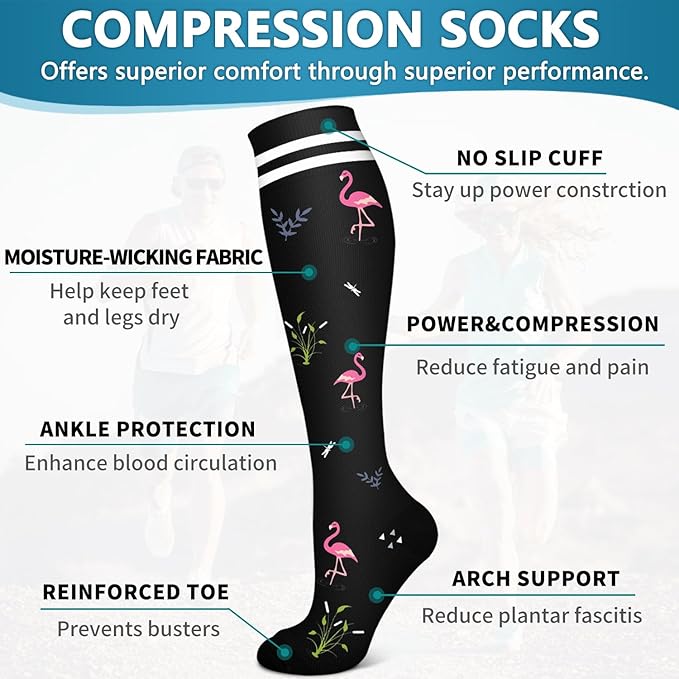 Bluemaple 6 Pack Copper Compression Socks for Women and Men Circulation-Best Support for Medical, Running,Nursing,Athletic