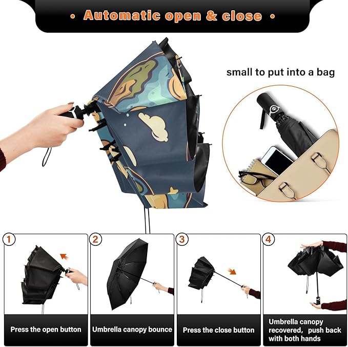 panksolu Folding Umbrella Earth Compact Travel Umbrella Automatic Portable Lightweight Windproof Umbrellas for Sun Rain UV Protection Large Portable Umbrellas