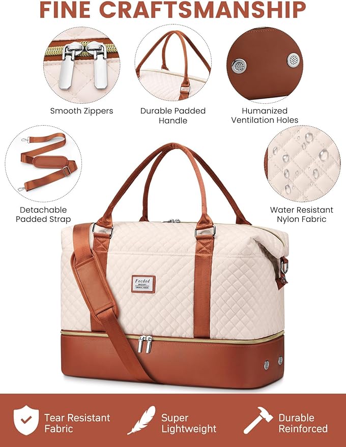 Travel Weekender Duffle Bags for Women: Overnight Bags with Shoe Compartment Large Carry on Weekend Bag with Toiletry Bag & Wet Pocket Tote Duffel Hospital Bag for Women Labor Delivery Begie Brown