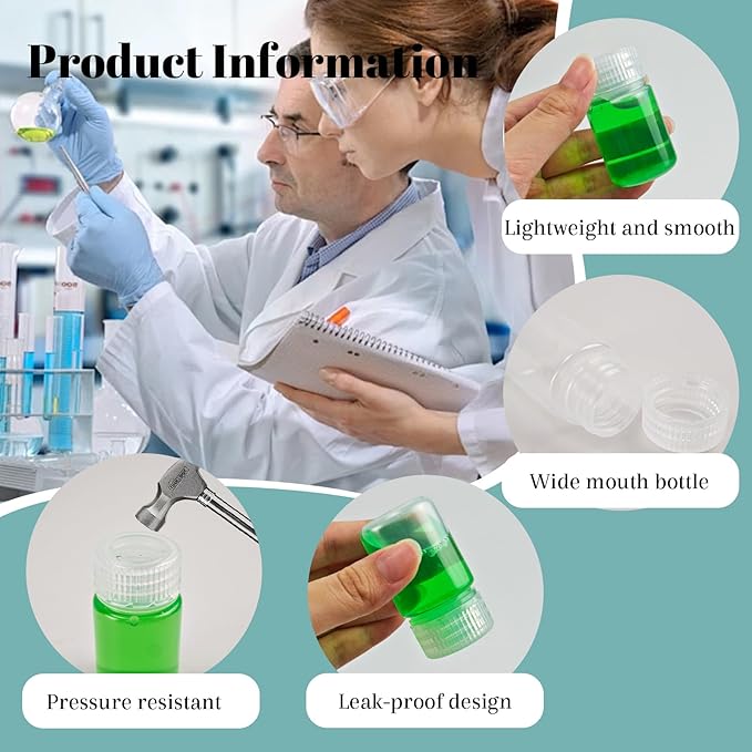 12-Pack 1oz Wide Mouth Plastic Reagent Bottles, Translucent PP Sample Containers with Screw Caps for Lab, Travel, Classroom, Liquid Storage (12, 1 oz 30 ml)