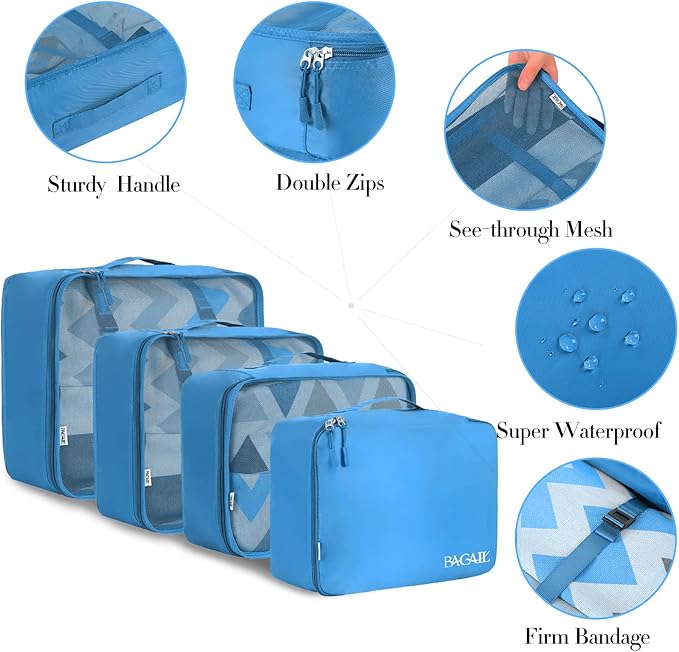 BAGAIL 8 Set Packing Cubes Luggage Packing Organizers for Travel Accessories-Light Blue