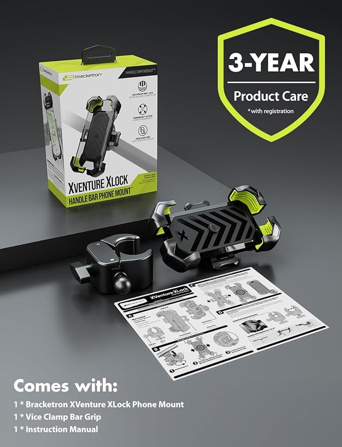 Bracketron Bike Phone Holder,[2025 Quick Release] Motorcycle Phone Mount,Phone Holder for Motorcycle Electric Bike,Scooter,Golf Cart,4 Point Shockproof Design for iPhone, Samsung, & Large Smartphones.