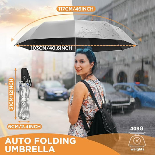 NINEMAX UV Umbrella for Sun Protection UPF 50+, 46 Inch Travel Compact Sun Umbrellas UV Blocking Small Auto Open Personal Portable for Walking