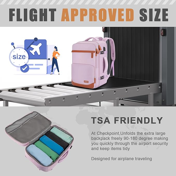 40L Travel Backpack with USB Charging Port, Water-Resistant Carry On Backpack for Men Women, Business Laptop Backpack for Trips & Commutes, Fits 15.6/17.3 Inch Laptop