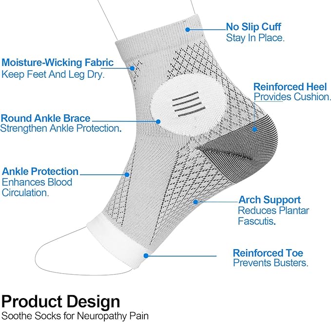 2 Pairs Mixed Colors Neuropathy Socks For Women & Men，Nano Neuropathy Socks，Diabetic Open Toe Foot Sleeves Elastic Sock，Compression Socks，Sleep Socks