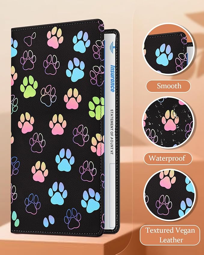 Slohif Car Registration and Insurance Card Holder with Magnetic Shut - Vehicle Glove Box Organizer Women Leather Automobile License Holders Coasters Auto Accessories Case for Document Paw Print