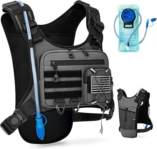 Hydration Vest with 2L Water Bladder for Men and Women,Lightweight Adjustable Hydration Backpack,Reflective Running Vest Chest Bag for Climbing Cycling Hiking