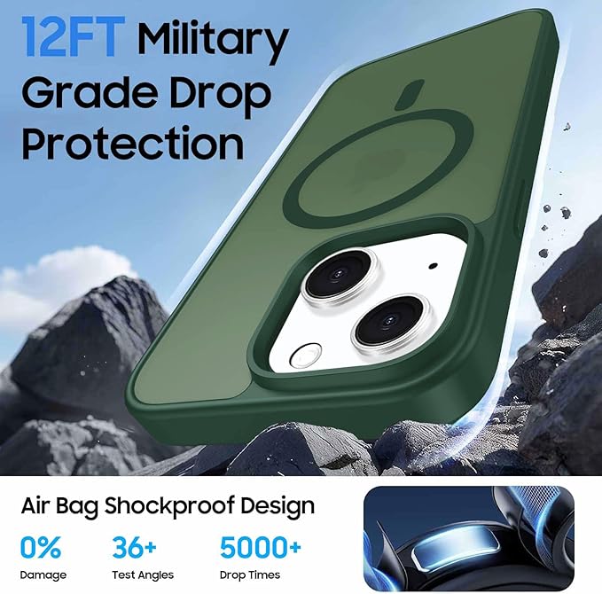 Ntwinro Magnetic for iPhone 15 Case (Compatible with MagSafe) with Detachable Wallet & Card Holder for 3 Cards [RFID Blocking] Military Grade Protective Slim Phone Cover, Green