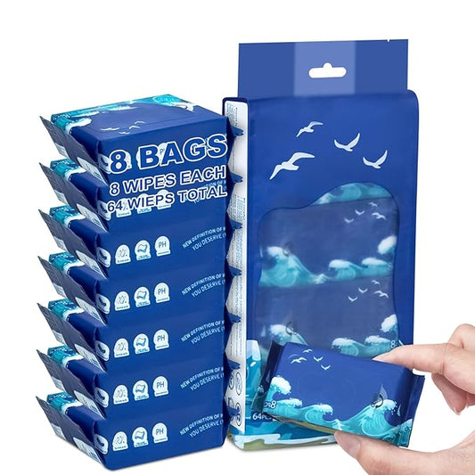64 PCS Mini Wipes Wet Travel Size,Hand Wipes Travel Size for Adults, Kids & Babies,Unscented, Alcohol Free, Paraben Free for Wedding Travel Homeless Restaurant Barbecue 8 Count (Pack of 8)