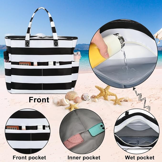 Bluboon Waterproof Beach Tote Pool Bags for Women Ladies Extra Large Carry On Bag With Wet Compartment for Weekender Travel