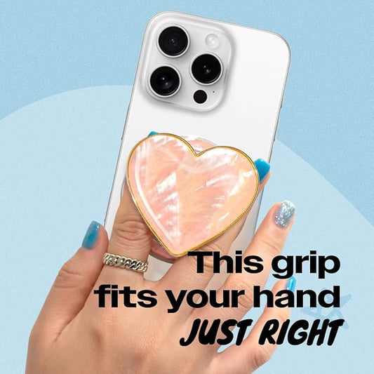 OnTheGrip Cute Natural Seashell Design Heart Shape Collapsible Mobile Phone Grip Stand Holder for Smartphone Tablet Cell Phone Accessory (Peach)