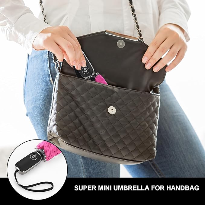 LEAGERA Compact Travel Umbrella for Purse - Flat Handle, Waterproof for Light Rain