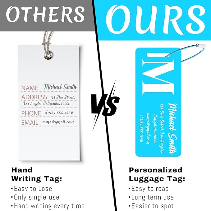 4 PCS Personalized Luggage Tags for Suitcase, Custom Engraved Aluminum Luggage Tags with Your Personalized Text Logo, Metal Name Tags with Steel Loop for Bag, Suitcase, Backpack (Lake Blue, Small)