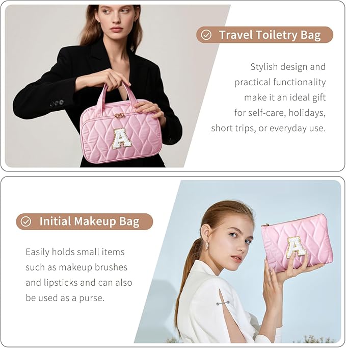 YOOLIFE Teen Girl Gifts Trendy Stuff - Birthday Gifts for 7 8 9 10 11 12 13 14 15 16 17 18 Year Old Teen Girls Hanging Toiletry Bag Initial Makeup Bag - Letter Pink E