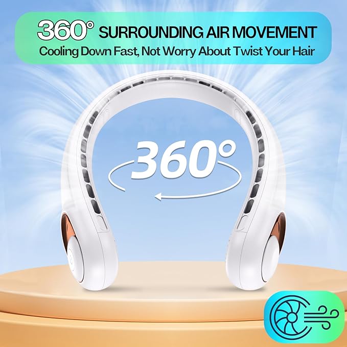 KIDEE Neck Fan, Portable Fan, Neck Fans Rechargeable, Upgraded LED Display, 4000 mAh Battery Operated, 3 Speeds Adjustable Personal Wearable Fan, Gifts for Women Men, Pearl White