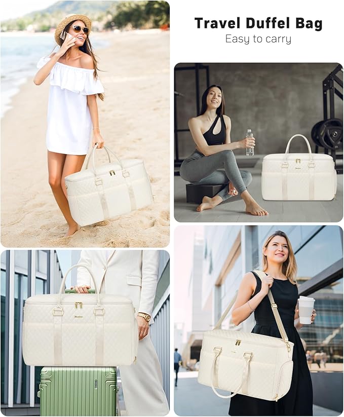 WINDARS Travel Duffle Bag, Weekender Bag for Women with Shoe Compartment, Large Carry On Overnight Bag with Toiletry Bag, Gym Duffel Bag with Wet Pocket, Hospital Bags for Labor and Delivery (Beige)