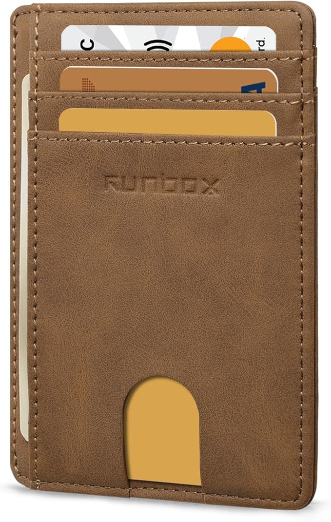RUNBOX Slim ID Cases Minimalist Front Pocket RFID Blocking Leather Wallets for Men and Women Card Holder Wallets Gifts for men