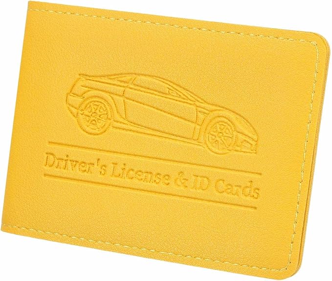 HARFINGTON Car Registration and Insurance Holder PU Leather Vehicle Glove Box Organizer Storage Accessories Car ID Holder with 6 Pockets for License ID Card Bank Card Documents, Yellow