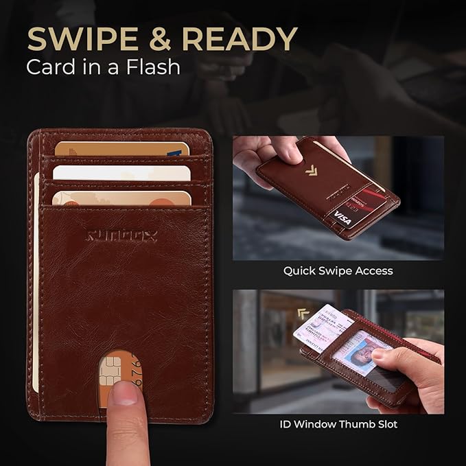 RUNBOX Slim Minimalist Front Pocket RFID Blocking Leather Wallets for Men and Women Card Holder Wallets Gifts for men