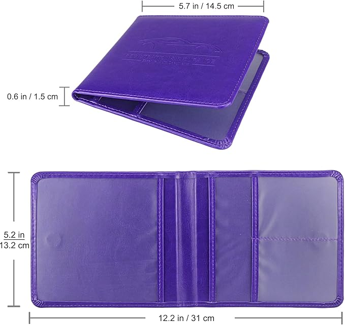 Car Registration and Insurance Holder, Leather Registration and Insurance Card Holder, Vehicle Glove Box Organizer - For Documents, Cards, License (Purple)