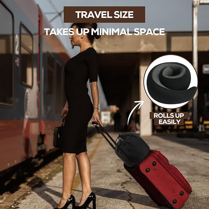 Travel Pillow uses Memory Foam to Support Neck Comfort, car Travel, Compact,Airplane Sleep Pillow Black