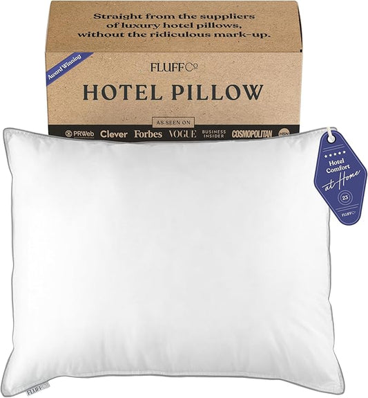 FluffCo Zen Fluff Pillows - Down Alternative - Standard/Queen Bed Pillow for Sleeping Made in USA - Luxury Hotel-Quality Pillow - Gift for Home - 100% Cotton, 300 Thread Count (Soft Queen Size 1 Pack)