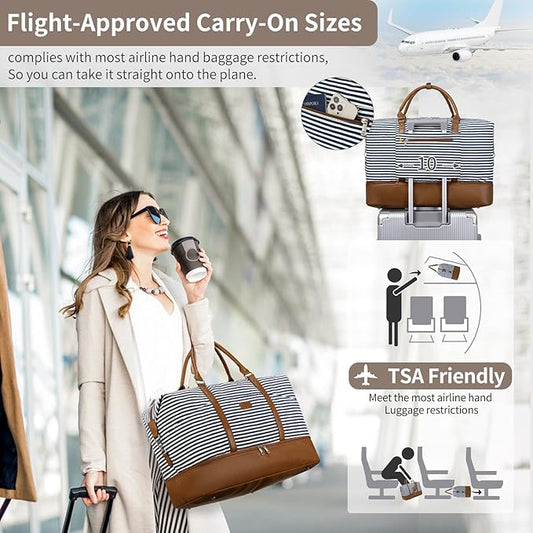 Weekender Bag, Large Travel Duffel Bag for Women, Carry on Overnight Bag with Shoe Compartment and Toiletry Bags