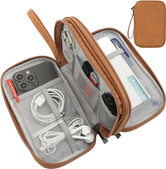 Universal Electronics Accessories Carrying Case, Electronic Cable Organizer Bag, Travel Cable Accessories Bag Pouch for Cable, USB, Cord, Charger, Phone, Power Bank, Earphone (Brown, Large)