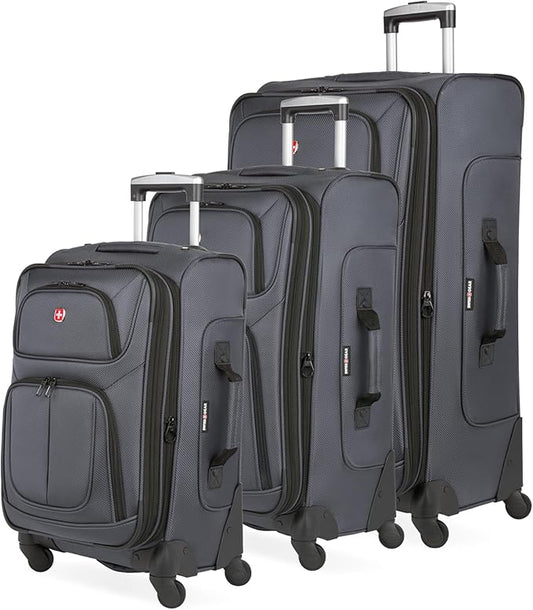 SwissGear Sion Softside Expandable Luggage, Dark Grey, 3-Piece Set (21/25/29)