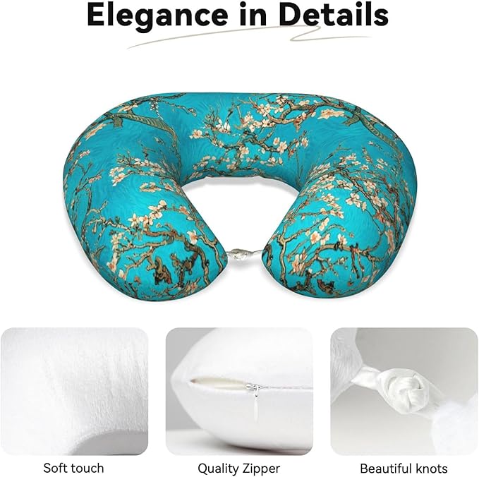 Memory Foam Airplane Pillow Beautiful Apricot Flower Blossom Art for Car Chin Head Neck Supporting, U Shape Pillows Travel Cushion for Office, Nap Sleeping