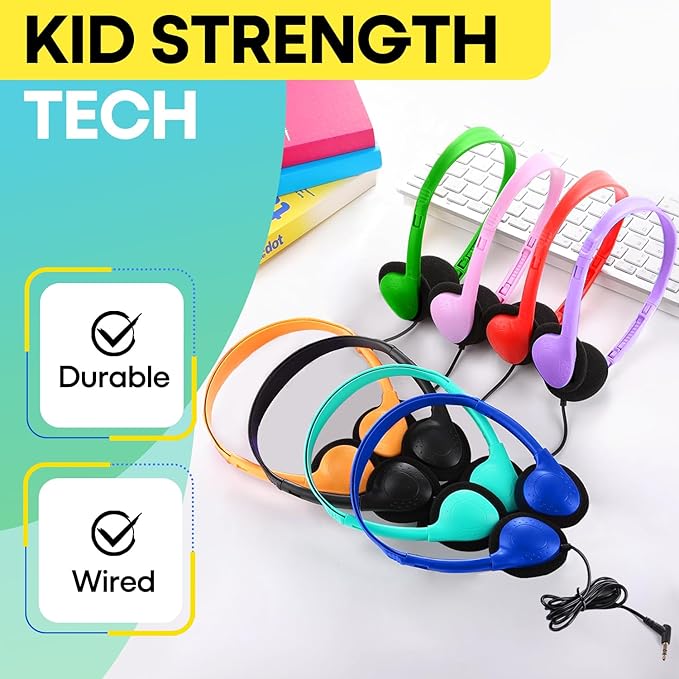 100 Pack Bulk Headphones for Classroom School Kids, Wholesale Class Set Durable Headset for Student Boys Girls Adults, Wired Earphones with 3.5mm Jack for Computer Chromebook (HY857,100 Mixed)