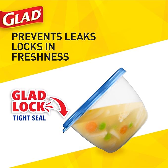 Glad GladWare Deep Dish Food Storage Containers, Large Rectangle - Meal Container Holds up to 64 Ounces of Food - Lock Tight Seal, 3 Count - 6 Pack