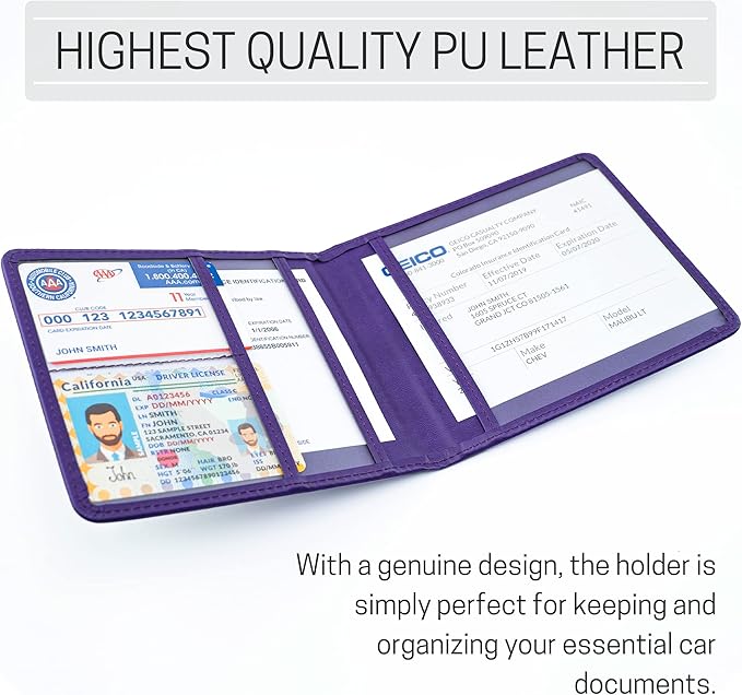 CANOPUS Car Registration and Insurance Holder, PU Leather Card Holder, Vehicle Glove Box Organizer for Auto, SUV, Truck and Motorcycle, Purple