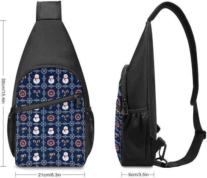 SWEET TANG Cool Sling Backpack Blue Christmas Snowman, Lightweight Sling Shoulder Bag, Outdoor Chest Crossbody Bike Gym Runner Daypack with Adjustable Strap for Men Women