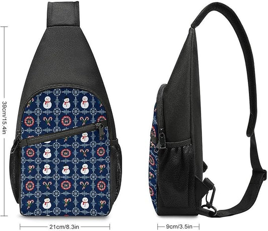 SWEET TANG Cool Sling Backpack Blue Christmas Snowman, Lightweight Sling Shoulder Bag, Outdoor Chest Crossbody Bike Gym Runner Daypack with Adjustable Strap for Men Women