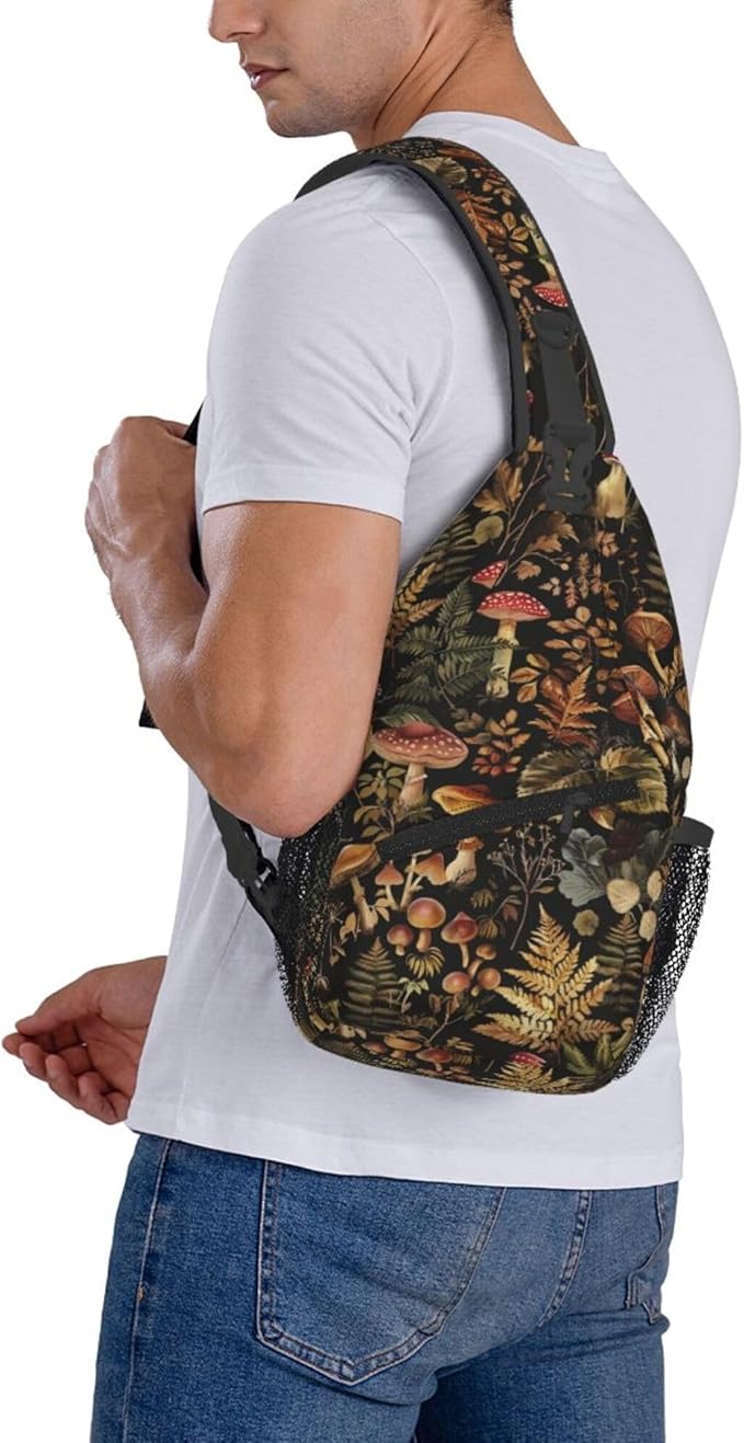 Botanical Mushroom Sling Backpack Crossbody Bag Casual Chest Bags Travel Hiking Daypack Shoulder Bag for Women Men