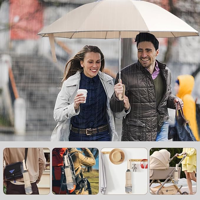 TOPSAIL 10 Ribs Inverted Umbrella with Carabiner Handle, Large Strong Windproof Umbrellas for Rain & Sun, 49" Portable Reverse Folding Compact Travel Umbrella with Safe Reflective Strip, for Women Men