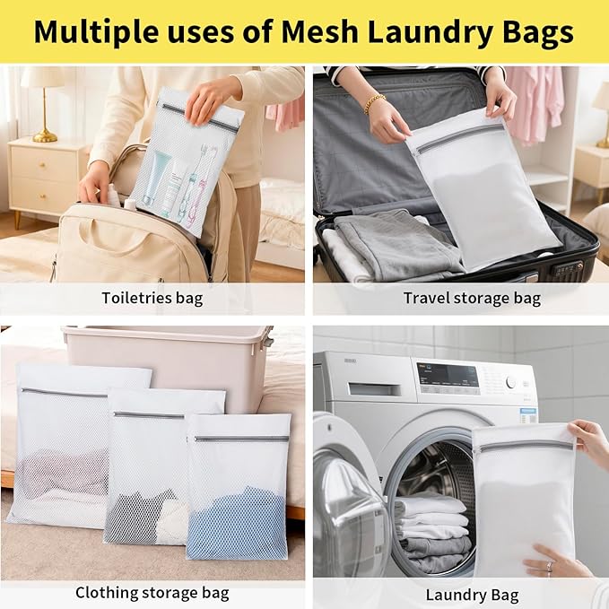 Laundry Bag Backpack with 3 Sizes Mesh Wash Bags and Shoulder Straps Foldable Clothes Hamper Bag with Drawstring Closure for College, Apartment, Laundromat (Yellow)