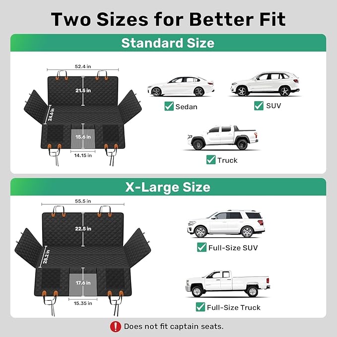 Zanch Heavy-Duty Dog Truck Seat Cover, Flat Solid Back Seat Extender for Multi Large Dogs, Hard-Base Supports 450 lb, Waterproof Hammock Protector, XL for Full-Size Crew Cab Trucks & SUVs, Green