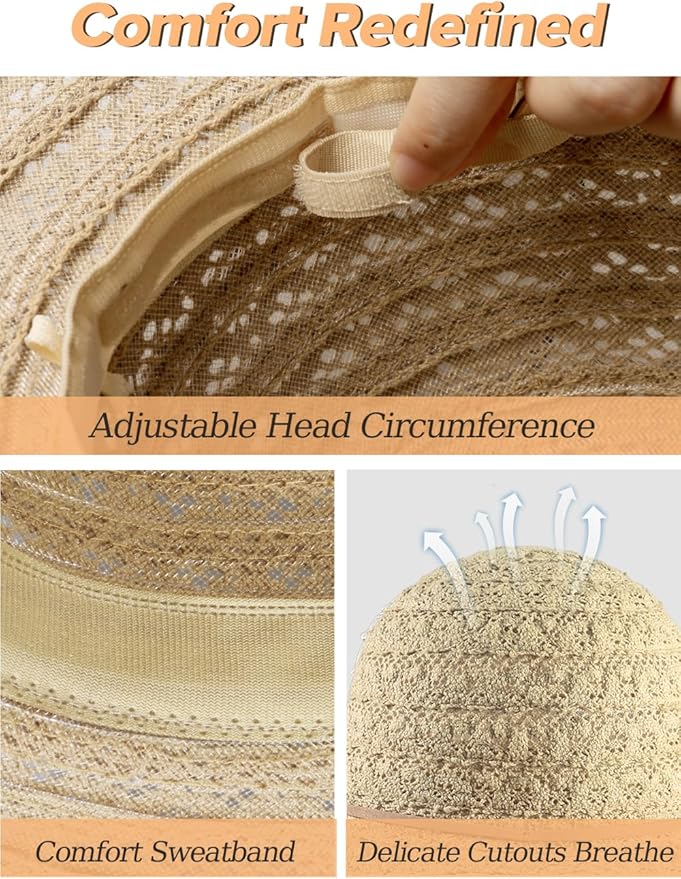 Sun Beach Hats for Women Summer Floppy Wide Brim Sunhat Packable Foldable Lace Travel Vacation