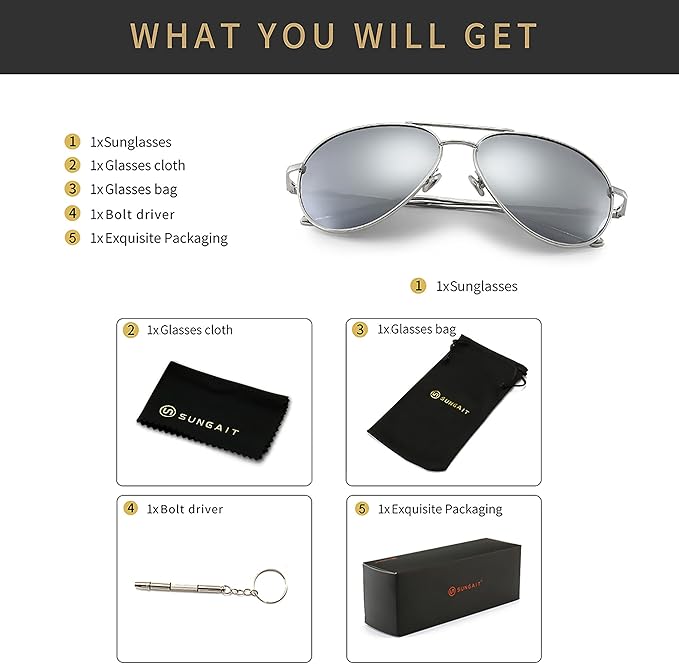 SUNGAIT Women's Lightweight Oversized Aviator Sunglasses - Classic Style Polarized Lens
