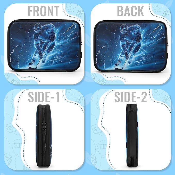 Ice Hockey Travel Cable Organizer Pouch Lightning Electronics Accessories Carry Case Portable Water Resistant Storage Bag for Cord Charger Phone Earphone SD Card