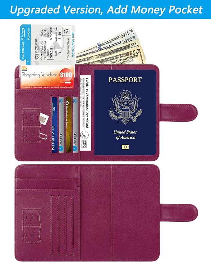 Passport Holder Cover Wallet RFID Blocking Leather Card Case Travel Accessories for Women Men (Z #Purple)