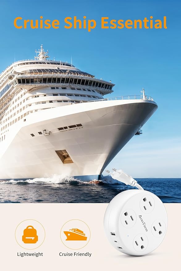 European Travel Plug Adapter - Retractable Power Strip with 4 AC Outlets & 3 USB Ports (USB-C), Type C Adapter for US to Most of Europe Iceland Spain Italy France Germany and More (White)
