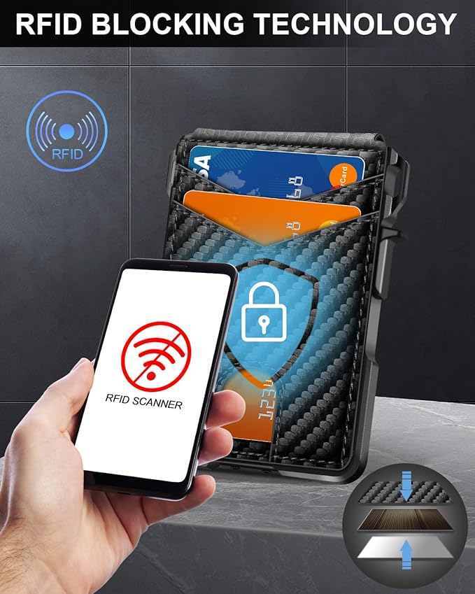 Wallet for Men, Mens Minimalist Wallet 9-13 Cards, Slim Compact Wallet with Money Clip & ID Window, RFID Blocking Smart Pop Up Card Wallet, Metal Aluminum Credit Card Holder Bifold Wallet